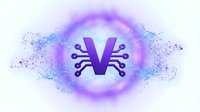 Futuristic purple V letter with circuit board connections and glowing particle effects on white background, suitable for tech branding and digital design projects.