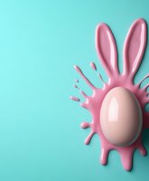 Pink Easter egg with bunny ears and splashing rays on turquoise background. Isolated design element suitable for Easter greeting cards, holiday marketing, and festive promotional materials.