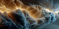 Dynamic ocean waves crash with golden foam and spray creating dramatic seascape with powerful water movement and natural energy for coastal themes.