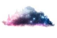 Magical starry cloud formation with pink and blue gradient colors against white background, isolated cosmic design element for creative projects.