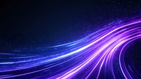 Glowing curved light trails in blue and purple neon colors against dark background with sparkles, creating dynamic motion effect for technology designs.