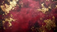 Luxurious burgundy red background with gold leaf texture and distressed metallic foil effects creates rich, elegant abstract pattern for luxury design projects.