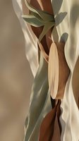 Minimalist still life composition with eucalyptus leaves and wooden spoon casting soft shadows on neutral fabric background for spa wellness design.
