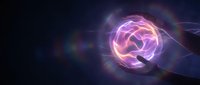 Glowing pink and purple energy sphere with swirling light patterns on dark background. Futuristic plasma ball with luminous effects for sci-fi designs.