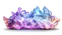 Mystical crystal formation with ethereal smoke effect in purple, blue and pink hues on white background, isolated design element for creative projects.