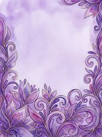 Purple ornamental floral border frame with swirling leaves and scrolls on watercolor background, isolated design element for invitations, cards, and decorative layouts.