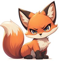 Cute cartoon fox character with expressive eyes and fluffy tail on isolated background, suitable for children's book illustration, mascot design, or gaming assets.