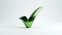 Green metallic checkmark symbol isolated on white background for approval, success, and verification concepts in business presentations and marketing materials.