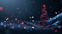 Glowing spiral Christmas tree shape with bokeh lights and sparkles on dark blue background, magical holiday atmosphere for festive designs and cards.