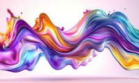 Vibrant liquid waves flowing in rainbow colors with purple, blue, orange and pink hues creating dynamic abstract motion on white background for modern design.