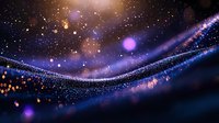 Magical cosmic wave with glowing particles and light trails against dark background creates ethereal abstract space atmosphere. Suitable for technology designs.