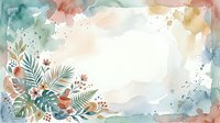 Watercolor botanical frame with soft pastel washes, tropical foliage, and delicate florals on white background. Suitable for invitations, greeting cards, and design projects.