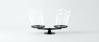 Black metal candelabra with two lit white candles creating elegant flames against clean white background, isolated for design projects.