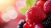 Fresh mixed berries with strawberry raspberry and blackberry in soft morning light creating natural bokeh background for healthy eating concepts.