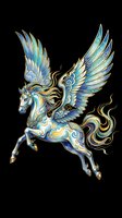 Ornate winged horse with blue and gold decorative patterns, isolated on transparent background. Ready for t-shirt design, clipart, stickers, sublimation, and print-on-demand products.