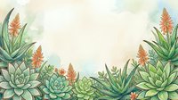Watercolor succulent and aloe vera floral border frame with soft pastel background, copy space for text, nature botanical design.
