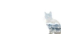 Elegant cat silhouette filled with delicate floral patterns in soft blue and cream tones on white background for creative design projects.