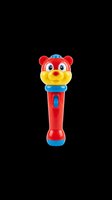 Colorful toy microphone with bear character head, red body, yellow mouth, and blue accents. Isolated on transparent background, ready for clipart, t-shirt design, stickers, print-on-demand, and sublimation projects.