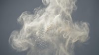 Powder explosion with sparkling particles dispersing through air against neutral background, suitable for motion graphics and visual effects projects.