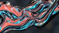 Abstract liquid metal waves with vibrant coral pink and turquoise blue colors flowing in dynamic curves against dark background for modern design projects.