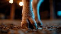 Close-up of horse hooves on ground with warm lighting and bokeh background creating atmospheric equestrian scene for veterinary and animal care concepts.