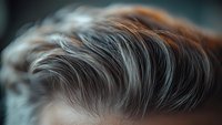Close-up of wavy silver and brown hair with soft focus background, showcasing natural aging process and textured hairstyle for senior lifestyle concepts.