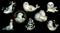 Cute seals and sea lions collection isolated on transparent background. Hand-drawn marine mammals in playful poses, ready for clipart, t-shirt designs, stickers, print-on-demand products and sublimation projects.