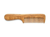Wooden hair comb with handle isolated on white background, ready for product design, packaging, and e-commerce use.