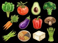 Watercolor vegetables and fresh produce isolated on transparent background, ready for t-shirt designs, clipart, stickers, print-on-demand products and sublimation projects.