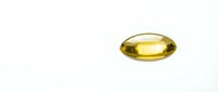 Golden yellow vitamin E capsule isolated on white background for health and wellness supplement design applications.