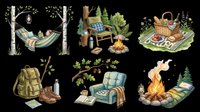 Camping and outdoor recreation illustrations isolated on transparent background, ready for t-shirt design, clipart, stickers, print-on-demand products and sublimation projects.