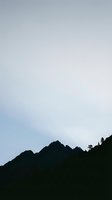 Silhouetted mountain peaks with forested slopes against a soft, overcast sky. Minimalist landscape composition ideal for backgrounds, nature themes, and editorial design projects.