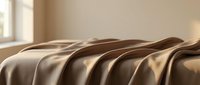 Luxurious brown silk fabric with elegant drapes and soft folds creating sophisticated textile waves in warm natural lighting for premium design projects.