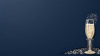 Champagne flute with sparkling wine and fireworks on dark blue background, celebration and festive party design element.