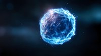 Glowing blue energy sphere with lightning effects and plasma streams against dark background, creating supernatural atmospheric phenomenon.