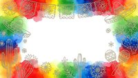 Colorful Mexican papel picado banner frame with vibrant watercolor background, cactus and floral elements for festive celebration design projects.