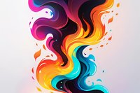 Abstract fluid art with vibrant swirling shapes in orange, purple, blue and turquoise colors creating dynamic motion effect on light background. Suitable for modern design projects.