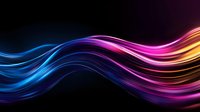 Vibrant flowing waves of blue, purple, pink and orange light create dynamic motion effect against dark background, abstract modern design for technology backgrounds.