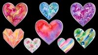 Colorful watercolor hearts with gradient patterns isolated on transparent background, ready for t-shirt designs, stickers, clipart, sublimation, and print-on-demand products.