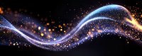 Glowing magical wave with sparkling particles and light trails flowing on black background, creating ethereal cosmic effect for abstract design projects.