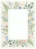 Botanical frame with hand-drawn wildflowers, ferns, and eucalyptus leaves on white background. Isolated design element ready for invitations, greeting cards, and stationery projects.