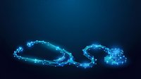 Glowing polygonal stethoscope made of connected dots and lines on dark blue background, representing digital healthcare and medical technology.