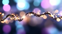 Magical glowing wave with sparkles and bokeh lights on blurred background in pink and blue colors creates dreamy atmosphere for festive designs.