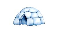Watercolor igloo shelter made of ice blocks in light blue and white tones on isolated background, traditional Inuit dwelling for winter survival and arctic living.