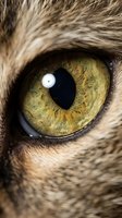 Close-up macro shot of wild animal eye with golden amber iris and detailed fur texture showing natural wildlife beauty and intricate patterns.