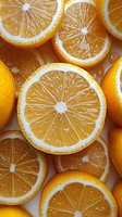 Fresh juicy orange slices arranged in close-up view showing detailed pulp texture and natural citrus segments on white background, suitable for food packaging design.