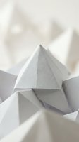 White geometric paper pyramid shapes arranged in minimalist composition with soft shadows and clean lines for modern design projects.