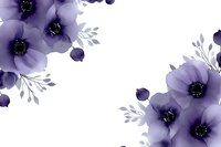 Purple watercolor flowers with leaves creating elegant corner border frame on white background for wedding invitations and feminine designs.