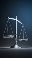 Silver scales of justice on dark blue background symbolizing law, legal system, court proceedings, and judicial balance in professional legal services.
