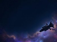 Spaceship traveling through nebula clouds and stars in deep space, suitable for science fiction, gaming, and futuristic design projects.